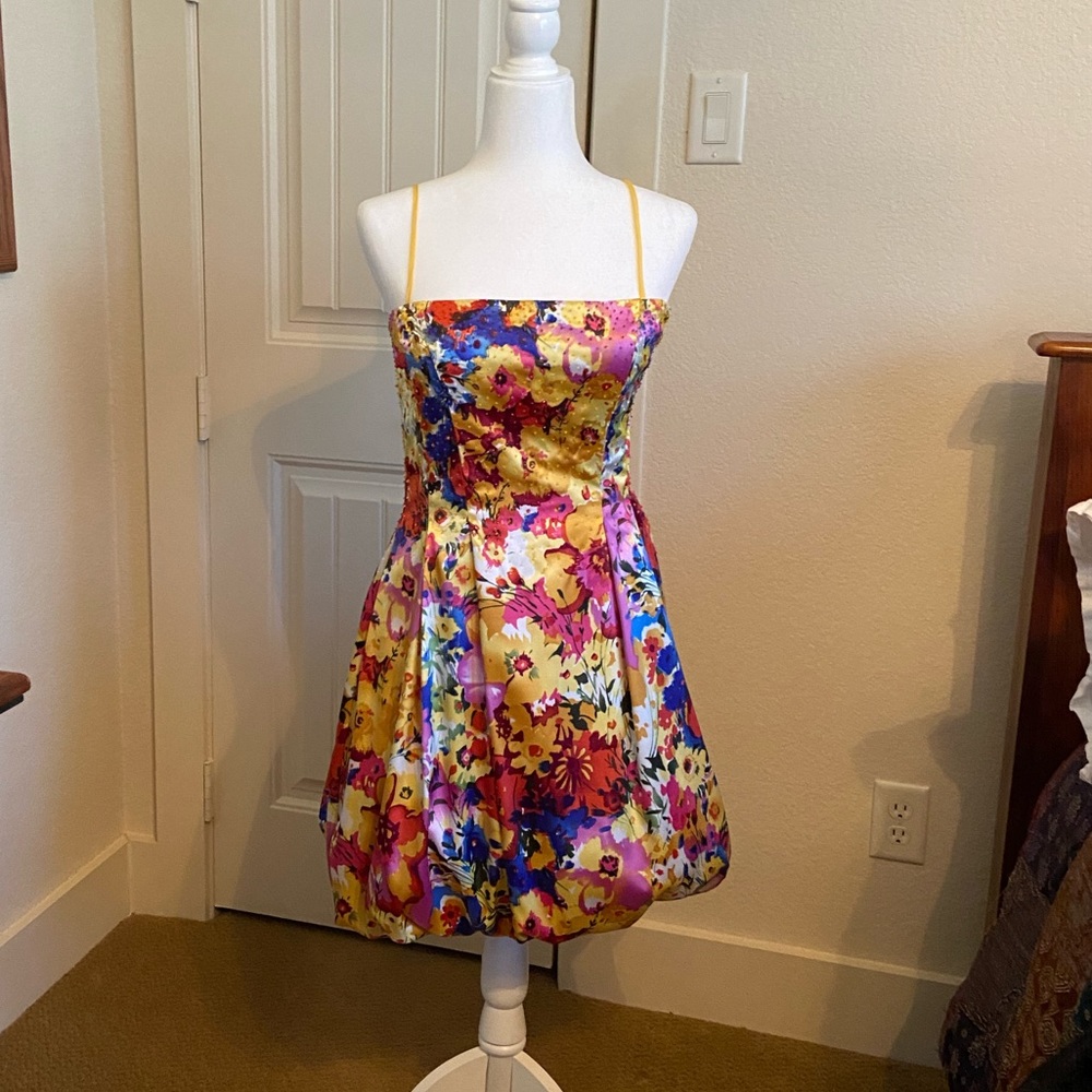 Mignon beaded floral bubble mini dress